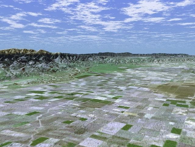 NASA image: SRTM Perspective View with Landsat Overlay: San Joaquin Valley, California