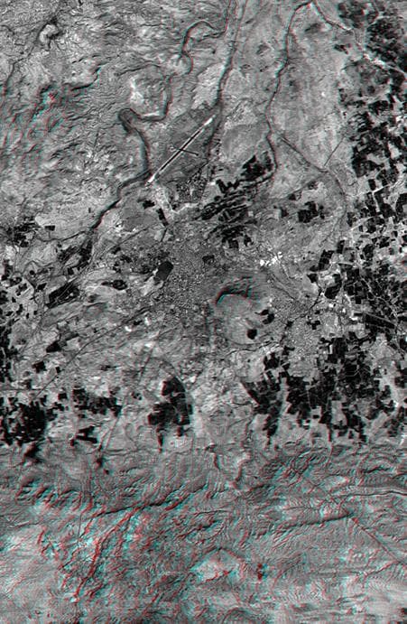 NASA image: SRTM Anaglyph: Bhuj, India, Two Weeks After Earthquake