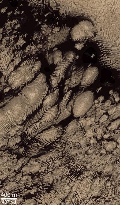 NASA image: Layered Material in West Arabia Terra Crater