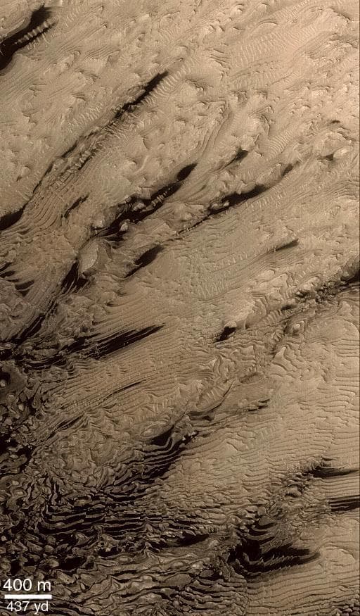 NASA image: Layered Material in West Arabia Terra Crater