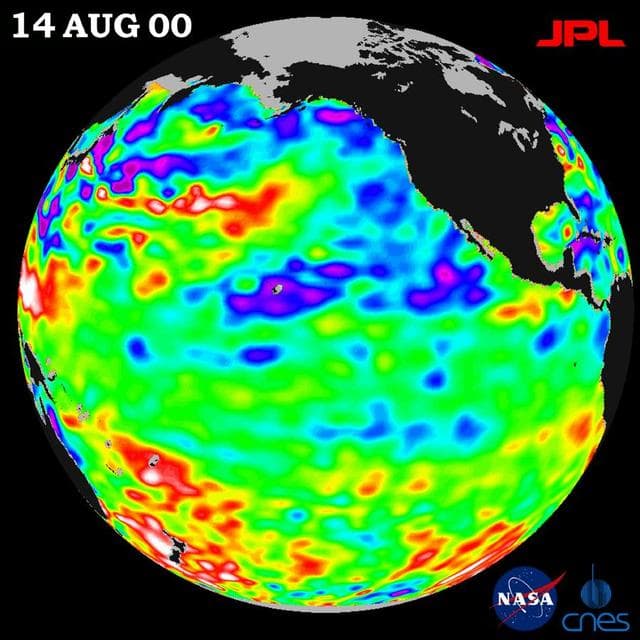 NASA image: TOPEX/El Niño Watch - Los Niños may be Gone, But Pacific Pattern Remains August 14, 2000