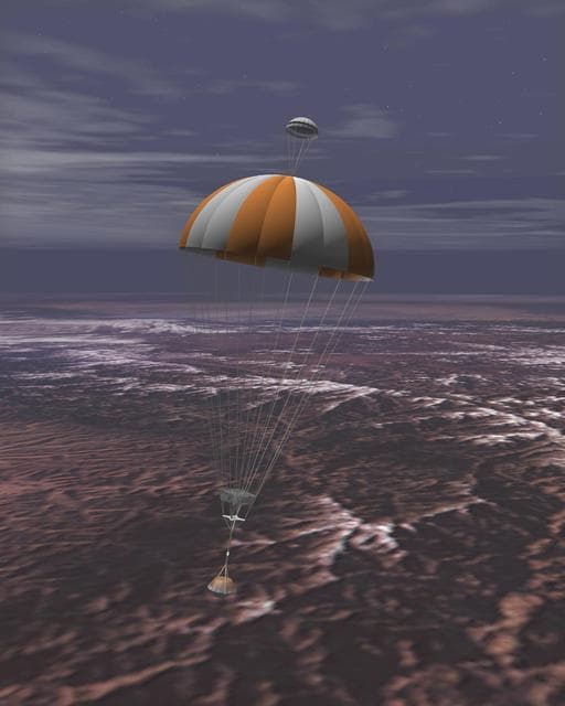 Sample Return Capsule Parachuting Down To Earth Artist Concept