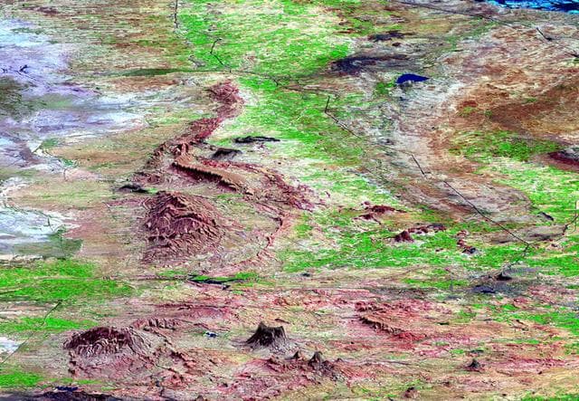 NASA image: SRTM Perspective View with Landsat Overlay: Bhuj and Anjar, India