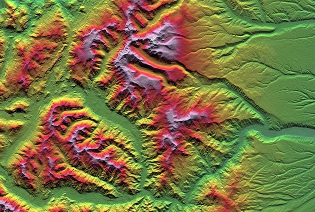 NASA image: SRTM Colored Height and Shaded Relief: Laguna Mellquina, Andes Mountains, Argentina