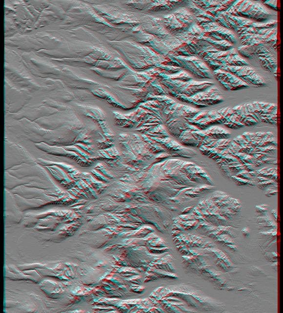 NASA image: SRTM Anaglyph: Sredinnyy Khrebet, Kamchatka Peninsula, Russia