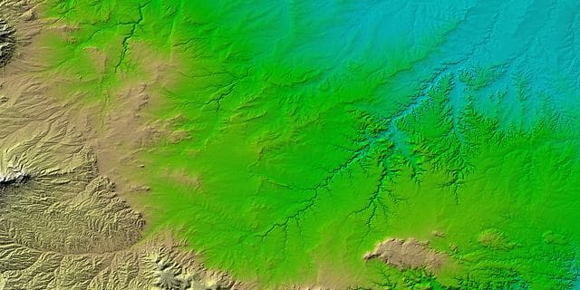 NASA image: SRTM Colored Height and Shaded Relief: Piñon Canyon region, Colorado