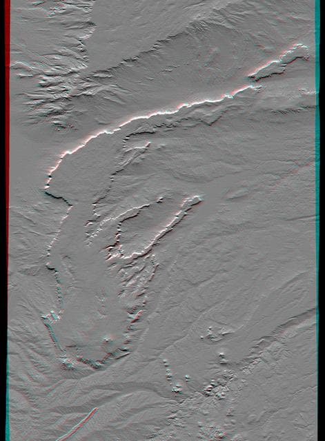 NASA image: SRTM Anaglyph: Lava plateaus, Argentina