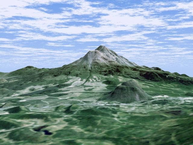 NASA image: Perspective View with Landsat Overlay, Mount Shasta, Calif.