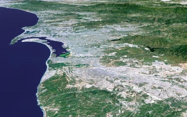 NASA image: Perspective View with Landsat Overlay, San Diego, Calif.