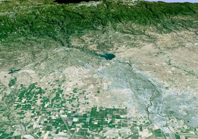 NASA image: Perspective View with Landsat Overlay, Sacramento, Calif.