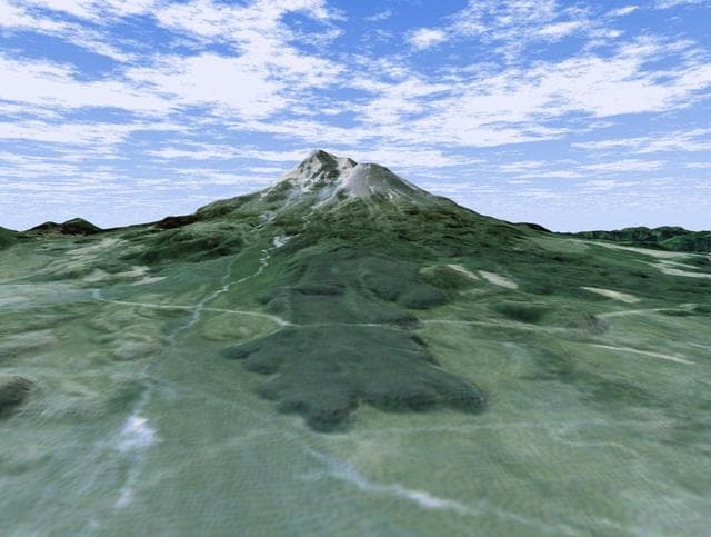 NASA image: Perspective View with Landsat Overlay, Mount Shasta, Calif.