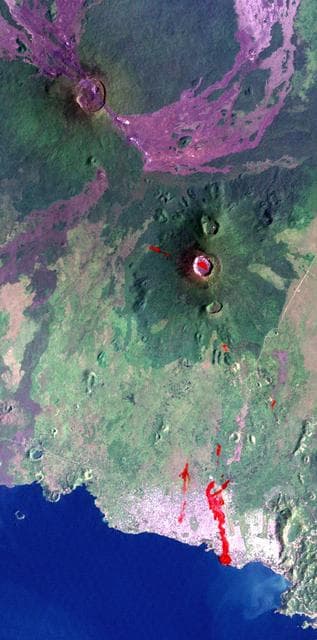 NASA image: Nyiragongo Volcano, Congo, Map View with Lava, Landsat / ASTER / SRTM