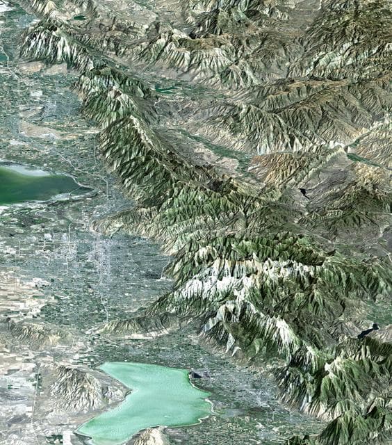 NASA image: Perspective View with Landsat Overlay, Salt Lake City Olympics Venues, Utah