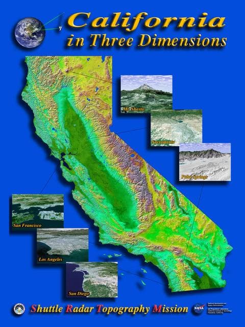 NASA image: Shaded Relief with Color as Height, California Mosaic with Insets