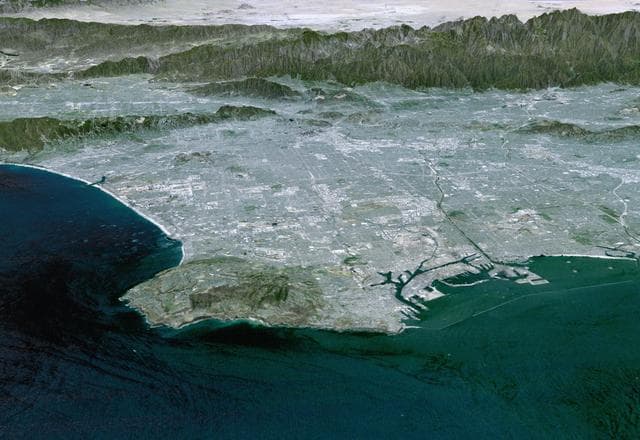 NASA image: Perspective View with Landsat Overlay, Los Angeles Basin