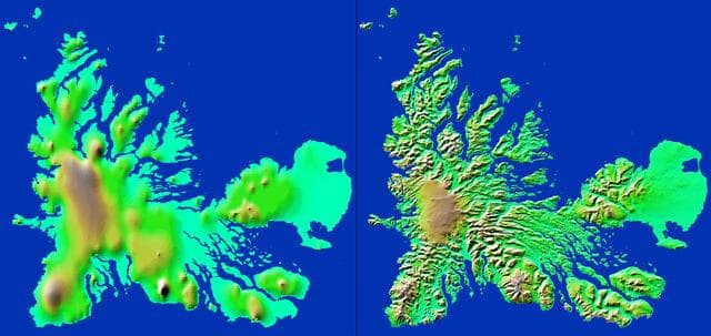 NASA image: Shaded Relief with Height as Color, Kerguelen Island, south Indian Ocean