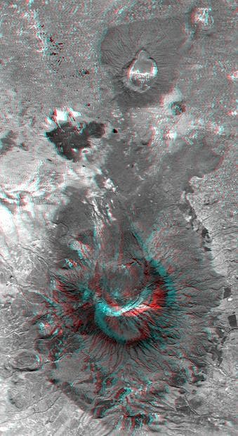 NASA image: Anaglyph with Landsat Overlay, Mount Meru, Tanzania