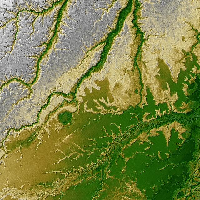 NASA image: Shaded Relief with Height as Color, Iturralde Structure, Bolivia