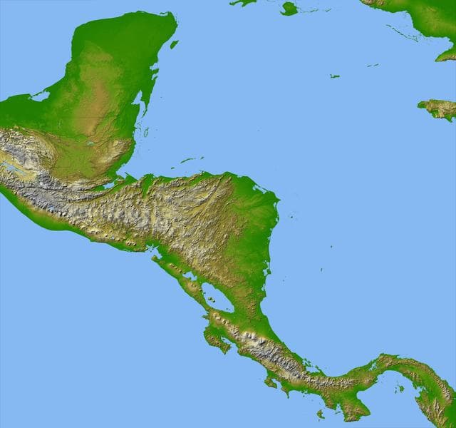 NASA image: Colored Height and Shaded Relief, Central America