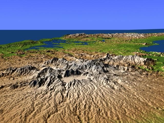 NASA image: Perspective View with Color-Coded Shaded Relief, Central Panama
