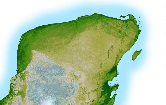 NASA image: Shaded Relief with Height as Color, Yucatan Peninsula, Mexico