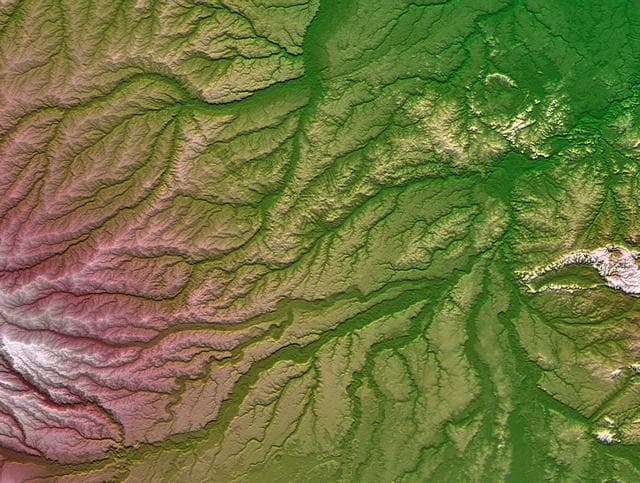 NASA image: Pando Province, Northern Bolivia, Shaded Relief and Colored Height