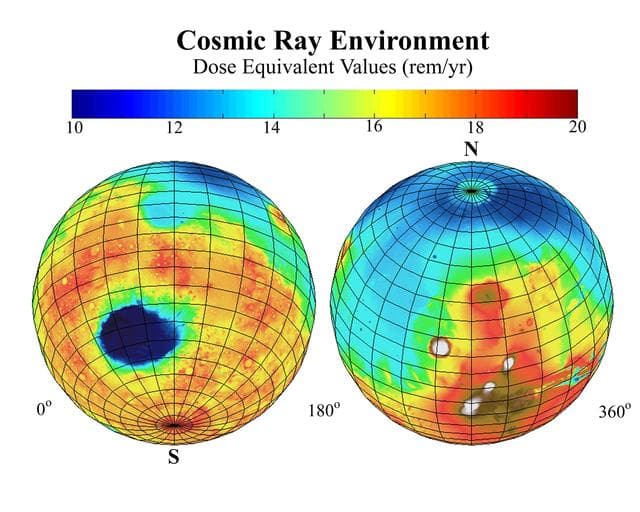 NASA image: Estimated Radiation Dosage on Mars