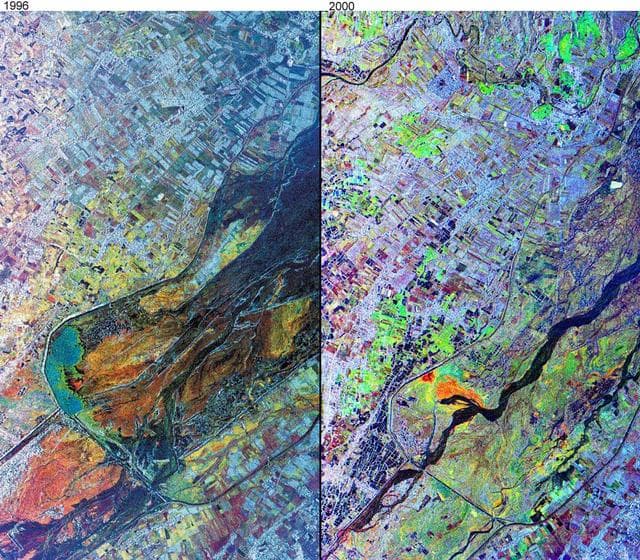NASA image: Mt. Pinatubo, Phillipines - Comparison of November, 1996 and September, 2000