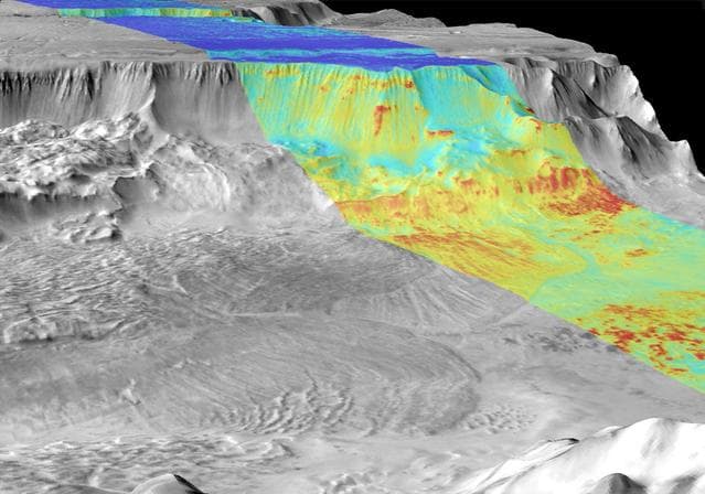 NASA image: Melas Chasma, Day and Night.