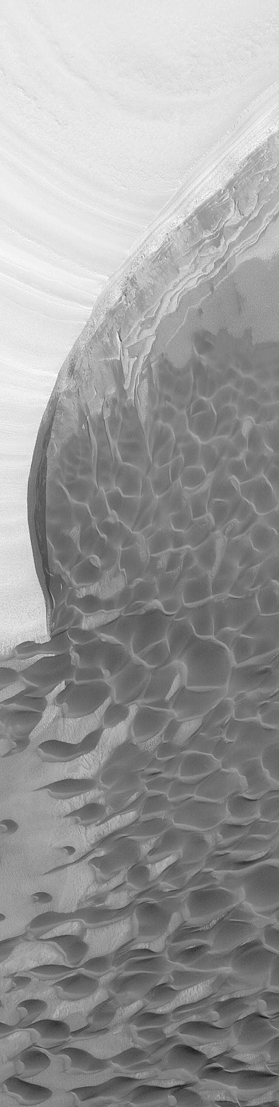 NASA image: Erosion of North Polar Layers and Genesis of nearby Sand Dunes