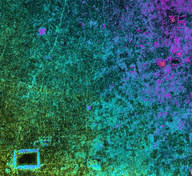 NASA image: Radar Image with Color as Height, Sman Teng, Temple, Cambodia