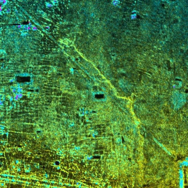 NASA image: Radar Image with Color as Height, Old Khmer Road, Cambodia