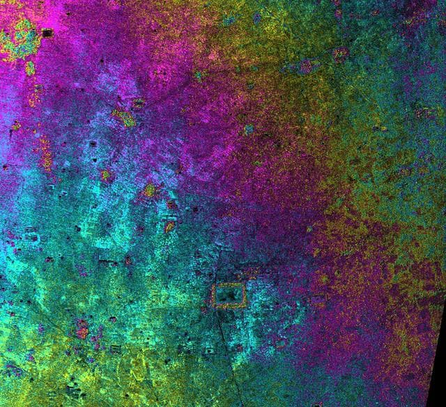 NASA image: Radar Image with Color as Height, Nokor Pheas Trapeng, Cambodia