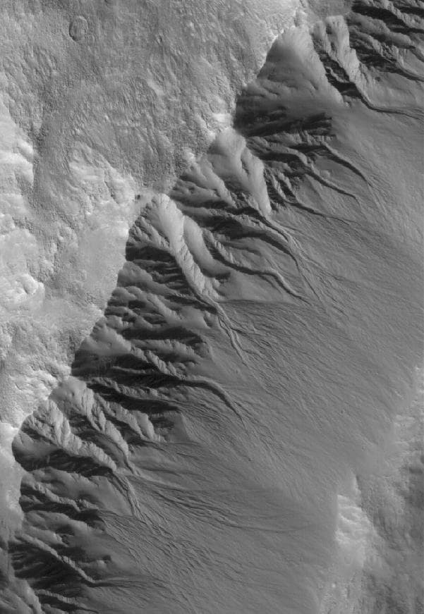 NASA image: Gullied Crater Wall