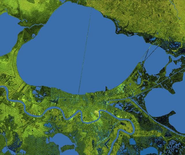 NASA image: New Orleans Topography, Radar Image with Colored Height