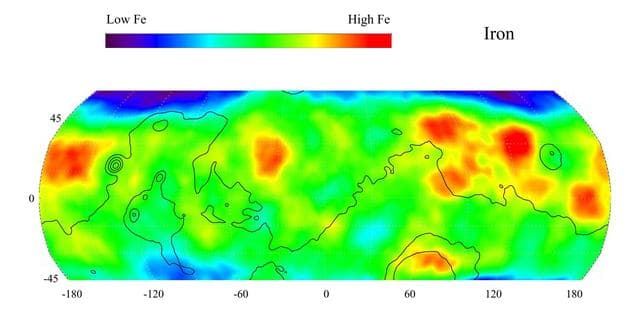 NASA image: Map of Martian Iron at Mid-Latitudes