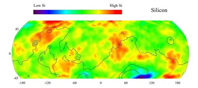 NASA image: Map of Martian Silicon at Mid-Latitudes