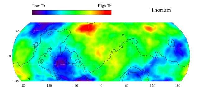 NASA image: Map of Martian Thorium at Mid-Latitudes