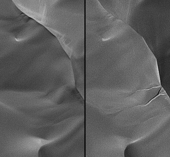 NASA image: New Gullies on Martian Sand Dune