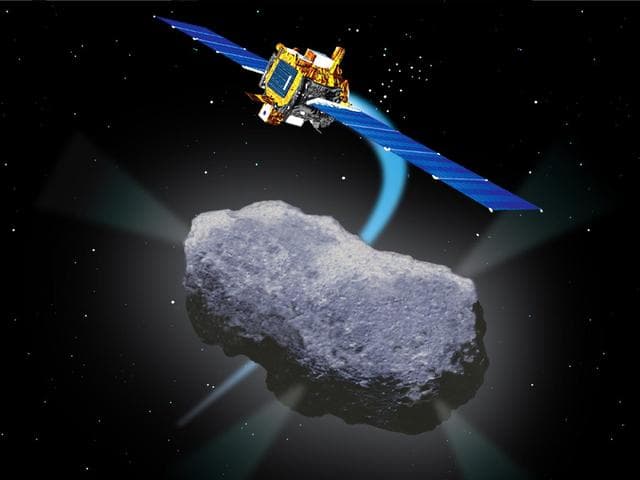 NASA image: Artist Concept of Deep Space 1 Encounter with Comet Borrelly