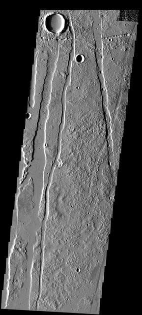 NASA image: Craters, Pit Chains, and Graben, Oh My!