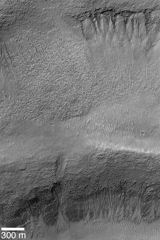 NASA image: Gullies in Terraced Crater Wall