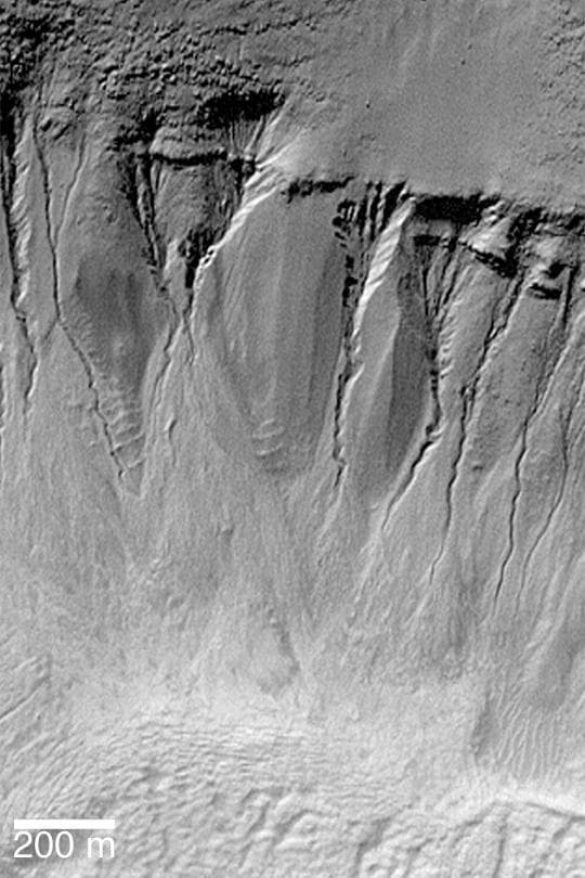 NASA image: Gullies in Crater Wall
