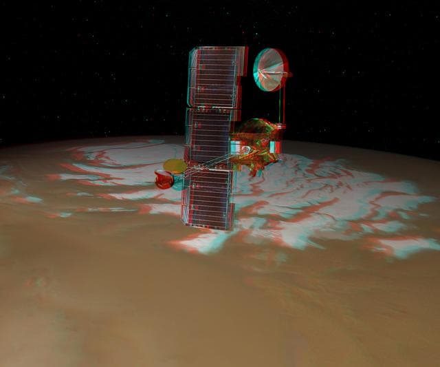 NASA image: Odyssey over Mars South Pole in 3-D  Artist Concept