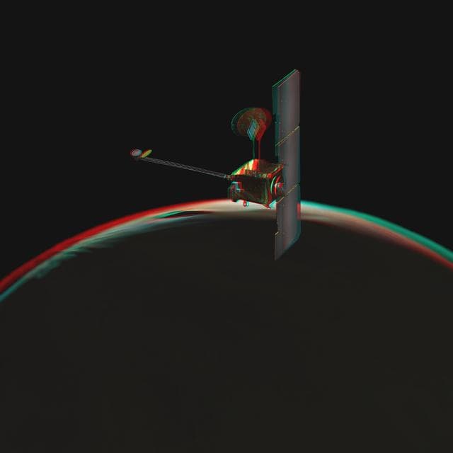 NASA image: Odyssey over Martian Sunrise, 3-D  Artist Concept