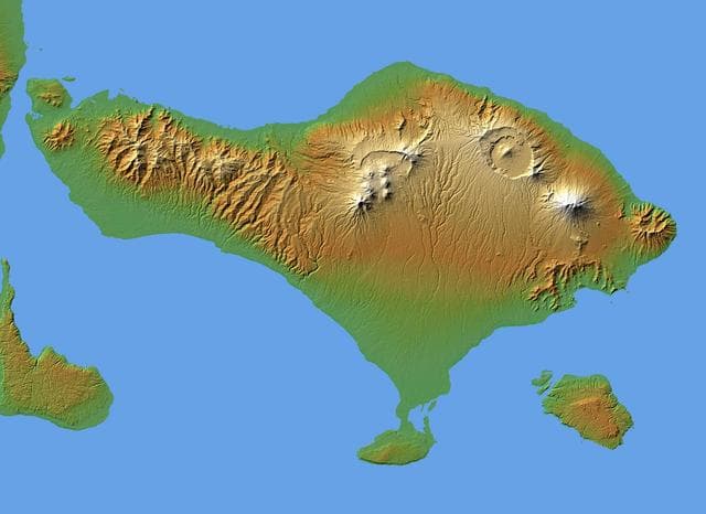 NASA image: Bali, Shaded Relief and Colored Height