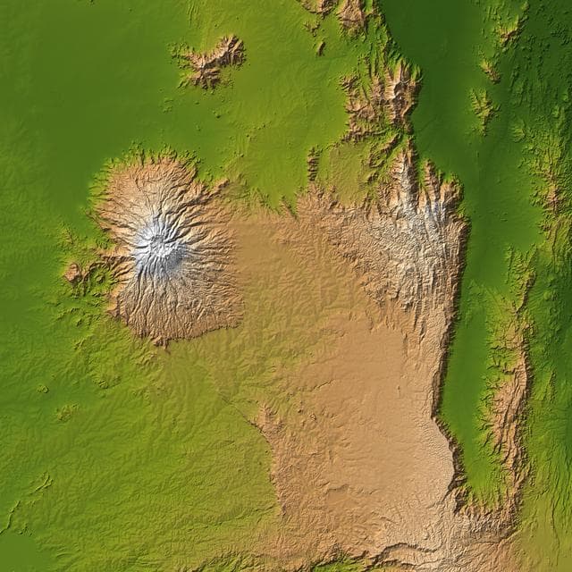 NASA image: Mt. Elgon, Africa, Shaded Relief and Colored Height