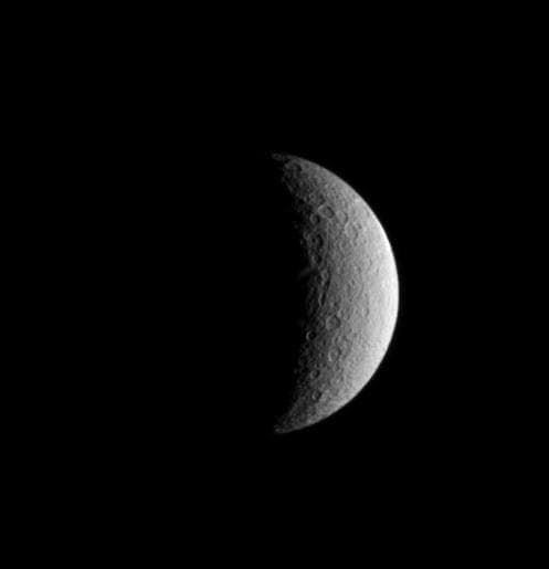 NASA image: Crescent Rhea