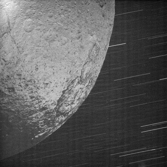 NASA image: Iapetus by Saturn Shine