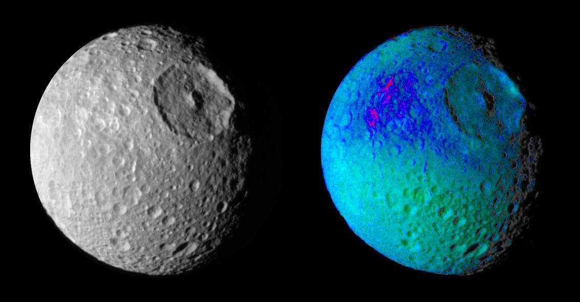 NASA image: Mimas Showing False Colors #1